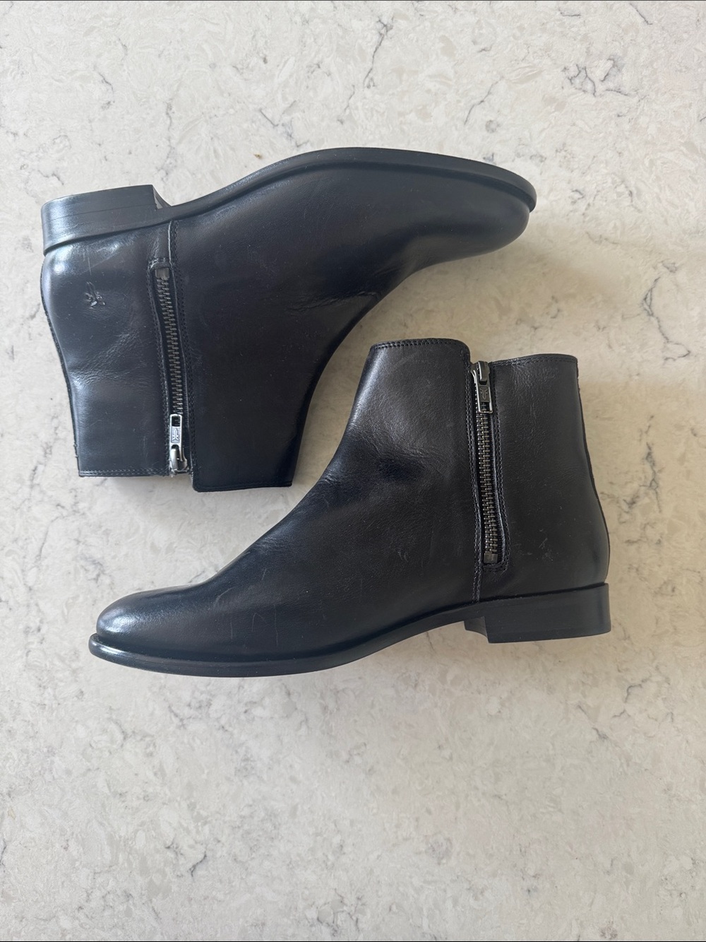 Frye Black Leather Zip Ankle Boots size 8.5 B
